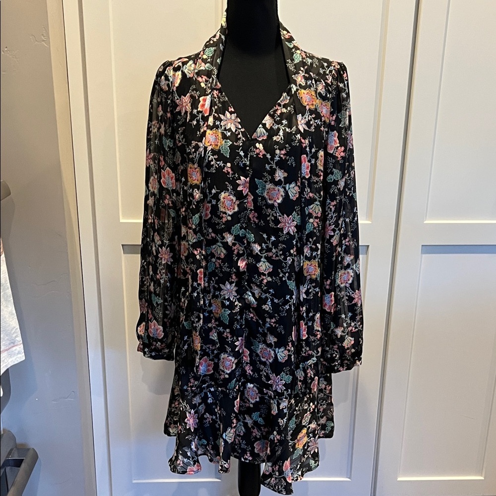 Banana Republic Black Floral Long Sleeve Dress Size S